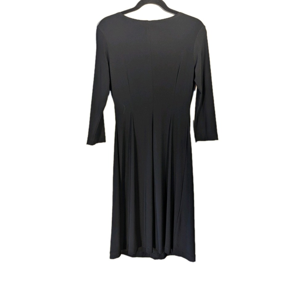 6 Womens Black 3/4 Sleeve Gathered Fit Flare V- Neck Dress Evan Picone - Picture 5 of 6
